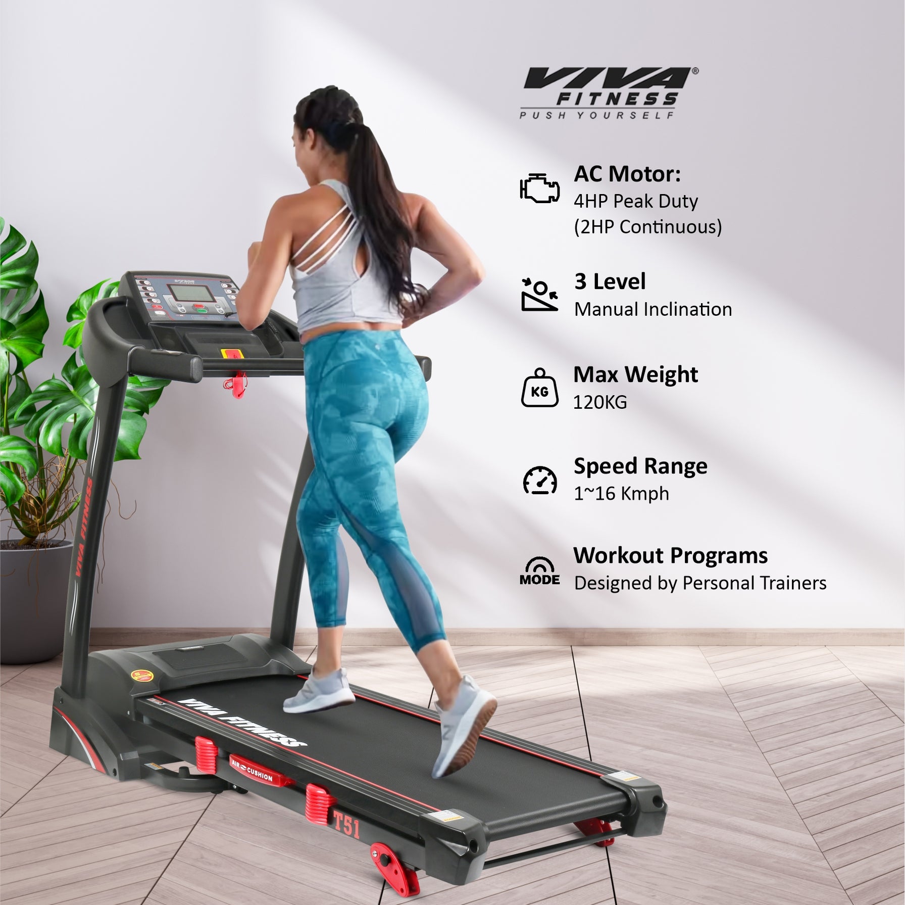 Viva Fitness T-51 AC Motorized Treadmill | Viva-fitness-in